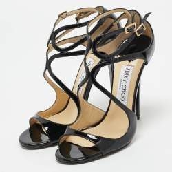 Jimmy Choo Black Patent Leather Lance Sandals Size 37