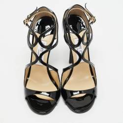 Jimmy Choo Black Patent Leather Lance Sandals Size 37