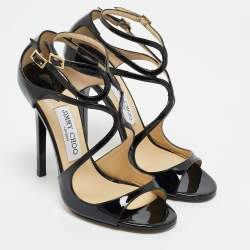 Jimmy Choo Black Patent Leather Lance Sandals Size 37