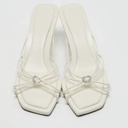 Jimmy Choo Cream Leather indiya Crystal Embellished Sandals Size 41
