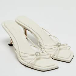 Jimmy Choo Cream Leather indiya Crystal Embellished Sandals Size 41