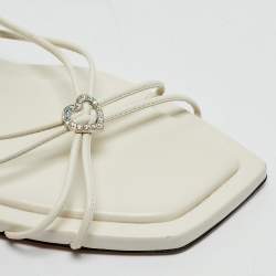 Jimmy Choo Cream Leather indiya Crystal Embellished Sandals Size 41