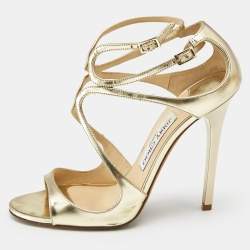 Pre Owned Jimmy Choo Gold Leather Lance Sandals Size 38