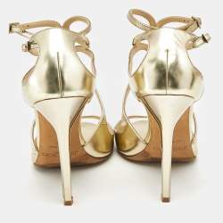 Pre Owned Jimmy Choo Gold Leather Lance Sandals Size 38