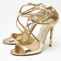 Pre Owned Jimmy Choo Gold Leather Lance Sandals Size 38