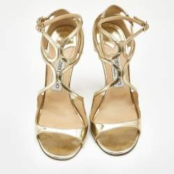 Pre Owned Jimmy Choo Gold Leather Lance Sandals Size 38