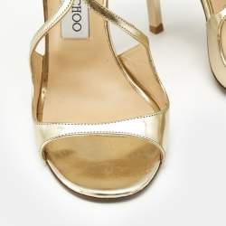 Pre Owned Jimmy Choo Gold Leather Lance Sandals Size 38