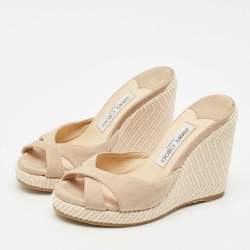 Jimmy Choo Beige Suede Prima Wedge Sandals Size 36