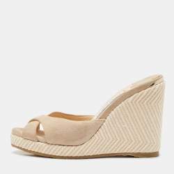 Jimmy Choo Beige Suede Prima Wedge Sandals Size 36