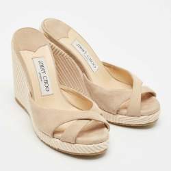 Jimmy Choo Beige Suede Prima Wedge Sandals Size 36
