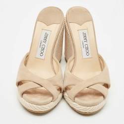 Jimmy Choo Beige Suede Prima Wedge Sandals Size 36