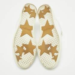 Jimmy Choo White Glitter and Leather Low Top Sneakers Size 40.5