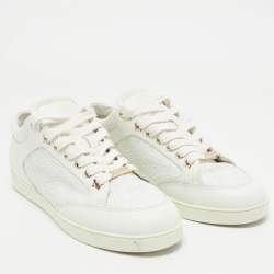 Jimmy Choo White Glitter and Leather Low Top Sneakers Size 40.5