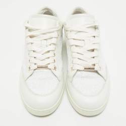 Jimmy Choo White Glitter and Leather Low Top Sneakers Size 40.5