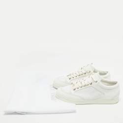 Jimmy Choo White Glitter and Leather Low Top Sneakers Size 40.5