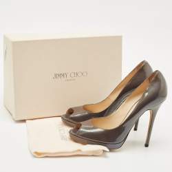 Jimmy Choo Grey Patent Leather Quiet Peep Toe Pumps Size 40