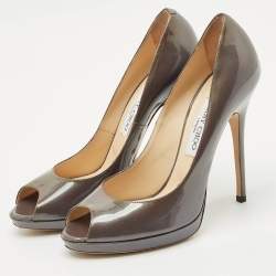 Jimmy Choo Grey Patent Leather Quiet Peep Toe Pumps Size 40
