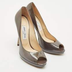 Jimmy Choo Grey Patent Leather Quiet Peep Toe Pumps Size 40