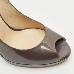 Jimmy Choo Grey Patent Leather Quiet Peep Toe Pumps Size 40