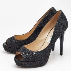 Pre Owned Jimmy Choo Black Coarse Glitter Dahlia Pumps Size 40