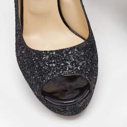 Pre Owned Jimmy Choo Black Coarse Glitter Dahlia Pumps Size 40
