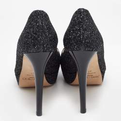 Pre Owned Jimmy Choo Black Coarse Glitter Dahlia Pumps Size 40