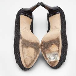 Pre Owned Jimmy Choo Black Coarse Glitter Dahlia Pumps Size 40