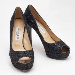 Pre Owned Jimmy Choo Black Coarse Glitter Dahlia Pumps Size 40