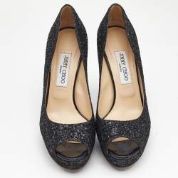 Pre Owned Jimmy Choo Black Coarse Glitter Dahlia Pumps Size 40