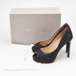 Pre Owned Jimmy Choo Black Coarse Glitter Dahlia Pumps Size 40