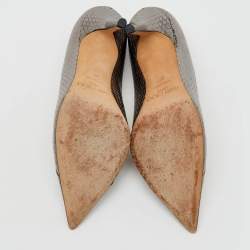 Jimmy Choo Metallic Grey Python Embossed Leather Pointed Toe Pumps Size 37