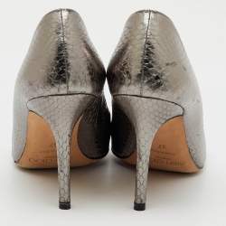 Jimmy Choo Metallic Grey Python Embossed Leather Pointed Toe Pumps Size 37