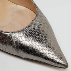 Jimmy Choo Metallic Grey Python Embossed Leather Pointed Toe Pumps Size 37