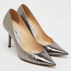 Jimmy Choo Metallic Grey Python Embossed Leather Pointed Toe Pumps Size 37