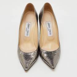 Jimmy Choo Metallic Grey Python Embossed Leather Pointed Toe Pumps Size 37