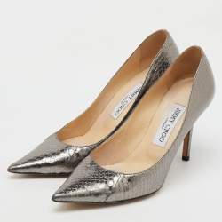 Jimmy Choo Metallic Grey Python Embossed Leather Pointed Toe Pumps Size 37