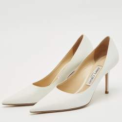 Pre Owned Jimmy Choo White Glitter Love 85 Pointed Toe Pumps Size 37