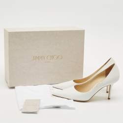 Pre Owned Jimmy Choo White Glitter Love 85 Pointed Toe Pumps Size 37
