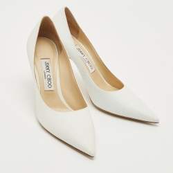 Pre Owned Jimmy Choo White Glitter Love 85 Pointed Toe Pumps Size 37