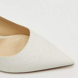 Pre Owned Jimmy Choo White Glitter Love 85 Pointed Toe Pumps Size 37