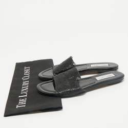 Pre Owned Jimmy Choo Metallic Black Glitter Nanda Flat Slides Size 38.5