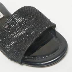 Pre Owned Jimmy Choo Metallic Black Glitter Nanda Flat Slides Size 38.5