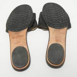 Pre Owned Jimmy Choo Metallic Black Glitter Nanda Flat Slides Size 38.5