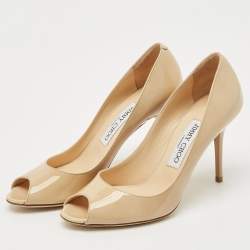 Jimmy Choo Beige Patent Evelyn Peep Toe Pumps Size 36