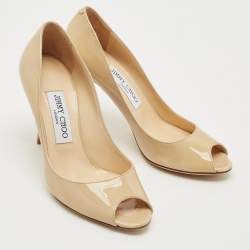 Jimmy Choo Beige Patent Evelyn Peep Toe Pumps Size 36