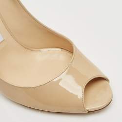 Jimmy Choo Beige Patent Evelyn Peep Toe Pumps Size 36