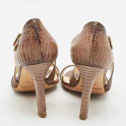 Jimmy Choo Brown Watersnake Leather Cross Strap Sandals Size 36