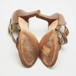 Jimmy Choo Brown Watersnake Leather Cross Strap Sandals Size 36