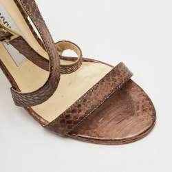Jimmy Choo Brown Watersnake Leather Cross Strap Sandals Size 36