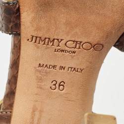 Jimmy Choo Brown Watersnake Leather Cross Strap Sandals Size 36